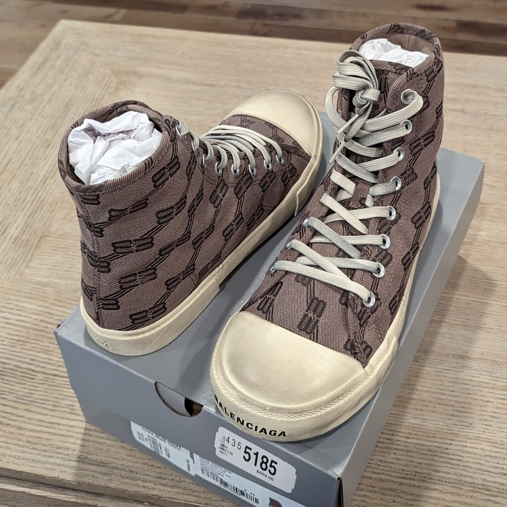 Balenciaga Brown and Cream High-Top Sneakers